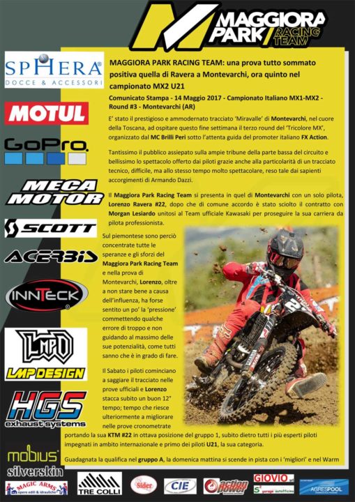 Comunicato Stampa Maggiora Park Racing Team CI MX1-MX2 MONTEVARCHI