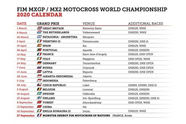 2020 FIM Motocross World Championship Calendar