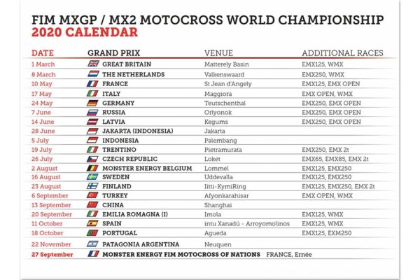 2020 FIM Motocross World Motocross Calendar