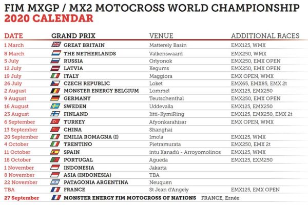 FIM Motocross World Championship 2020 Calendar Updated