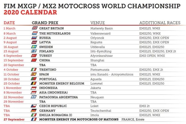 FIM Motocross World Championship 2020 Calendar Updated
