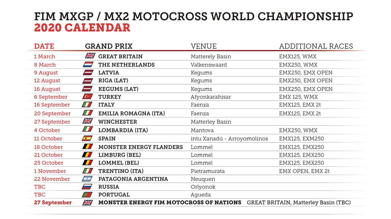 2020 FIM Motocross World Championship Calendar