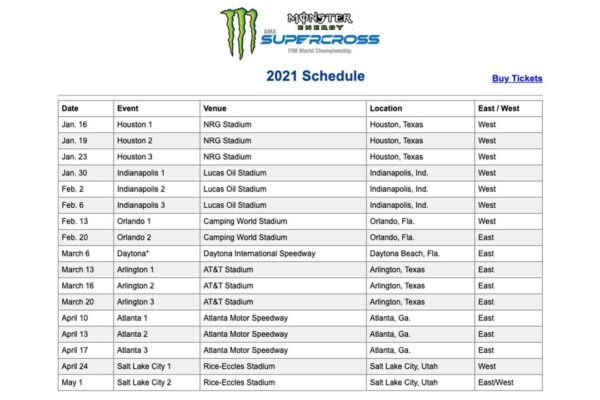 2021 Supercross 2021 Supercross ScheduleSchedule