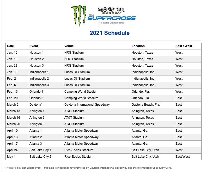 2021 Supercross Schedule