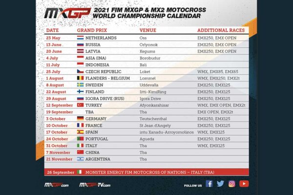 2021 FIM Motocross World Championship Calendar